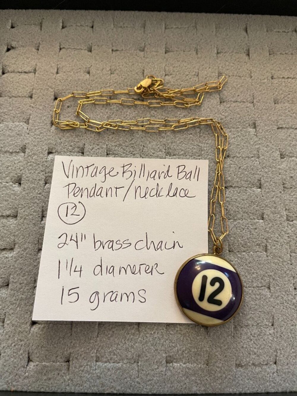 Vintage Necklace Billiard Ball 12 Brass 24" Retro Upcycled Handmade OOAK Art $98 - Picture 9 of 9